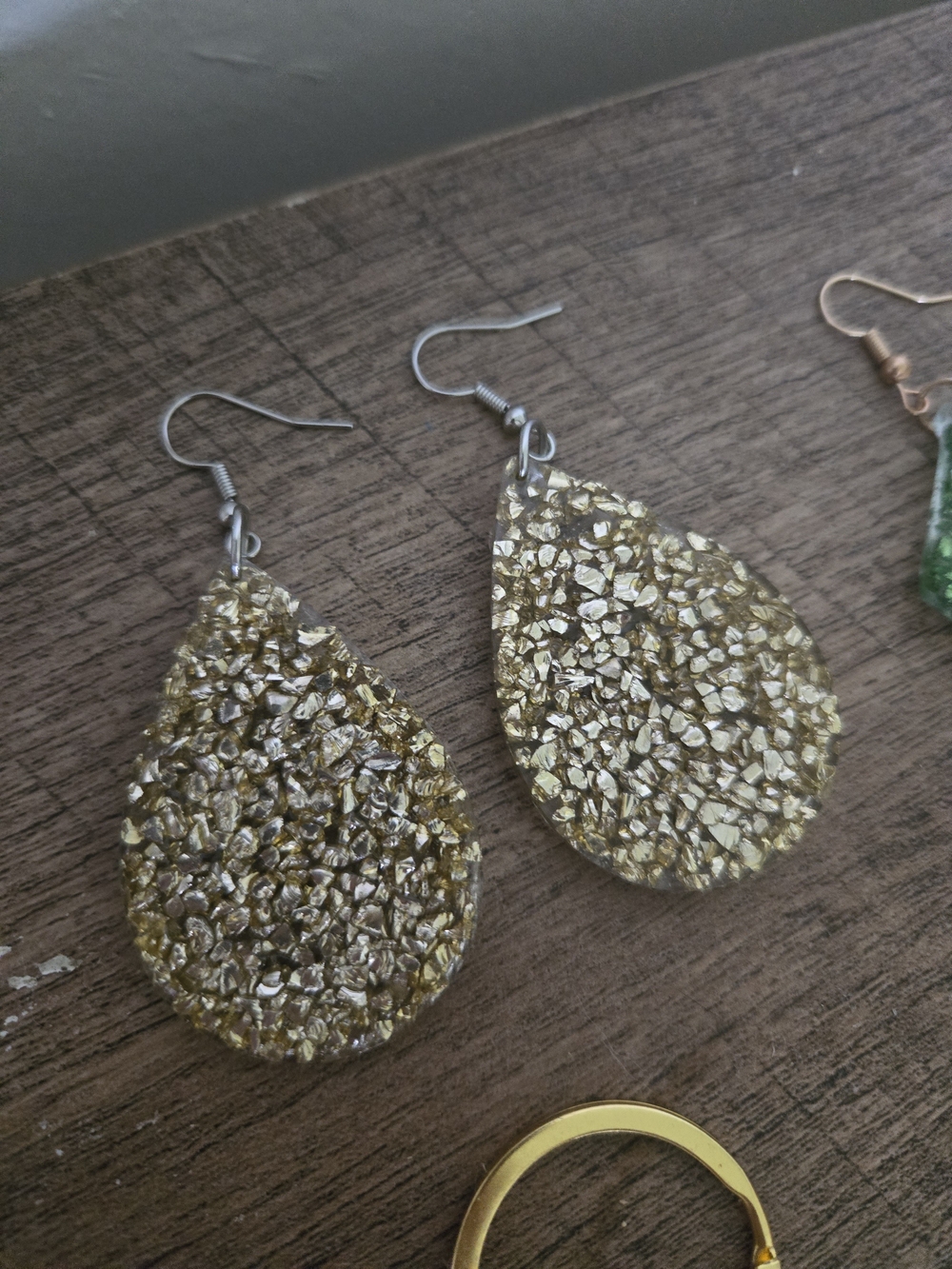 Gold Resin Teardrop Glitter Druzy Earrings - Women Jewelry